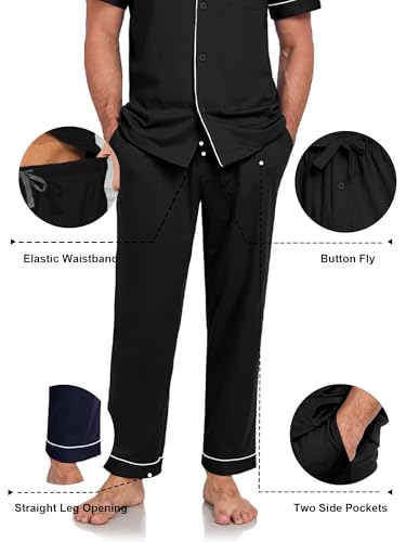 Image of COLORFULLEAF 100% Cotton Mens Pajamas Set Short Sleeve Loungewear with Long Pants Button Down Sleepwear Soft Comfy Pj for Men