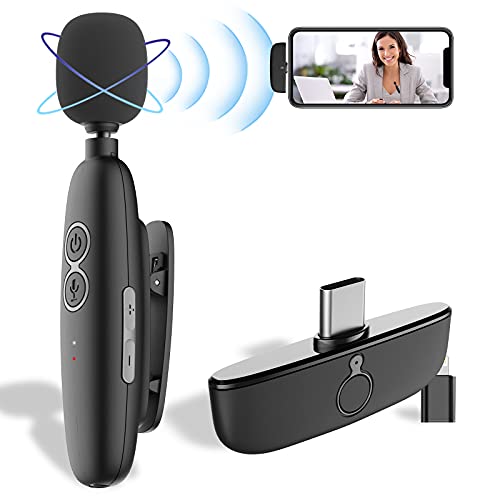 Wireless Lavalier Microphone for Type-C Android & iPhone, Plug & Play Lapel Clip-on Mini Mic, Volume Gain, Noise Reduction, in-Ear Monitor, Recording Mic for Tiktok, YouTube, Video, Live Stream