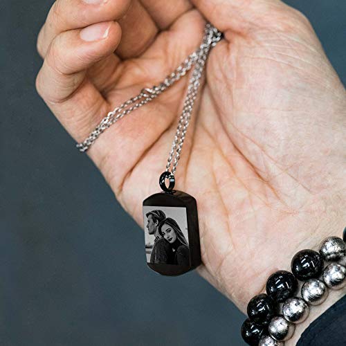 Personalized Heart Fingerprint Thumbprint Jewelry + Photo Engraved Custom Dog Tag Urn Memorial Pendant For Ashes Cremation Holder Container W/ Rolo Chain Necklace 21'' - Handmade Love Note Keepsake #TOP3