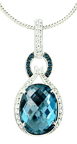 RB Gems Sterling Silver 925 Pendant Necklace GENUINE GEMS Oval Shape 20x15 mm, 25 Carats, Rhodium-Plated (london-blue-topaz)