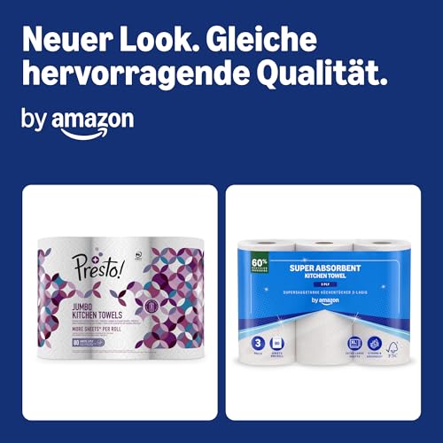 Amazon-Marke Presto: Küchenrolle, 18 Rollen (1 Packung à 18 Stück), 3-lagig, 80 Blatt pro Rolle