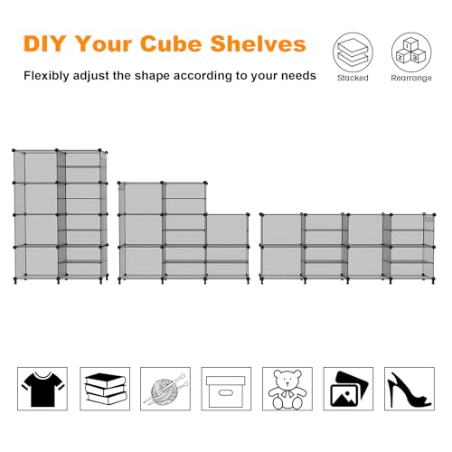 AWTATOS Closet Organizer 8 Cube Storage Shelves Portable Closet Clothes Organizers and Storage Stackable Cubby Shelving for Closet Bedroom Living Room Grey