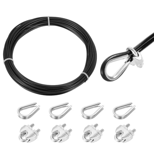 Cuerda de alambre de acero inoxidable 304 negro de 4 mm con 4 portabrocas y dedales de 33 pies