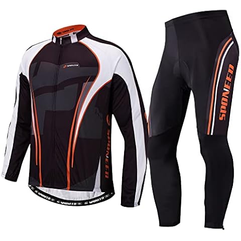 sponeed Cycle Jersey Long Sleeve Set 4D Padded Pants Biking Jacket Men Mountain Bike MTB Road Riding US XL Multi Cover