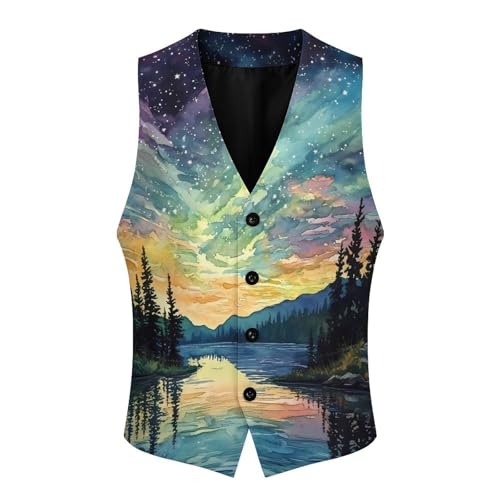 Aurora Starry Sky Night Formal Suit Vest for Men with Pockets for Business Casual Dress Tuxedo Slim Fit3
