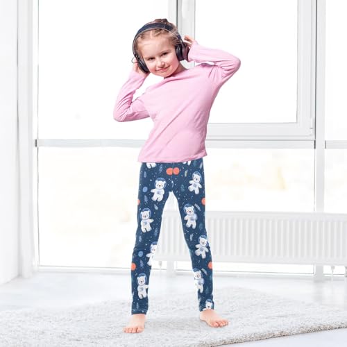 Astronaut Cute Bear Planet Girls Leggings Ultra Soft Compression Yoga Gym Pants for Kids 4-10T4