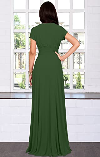KOH KOH Petite Women’s Long Cap Short Sleeve Flowy Cocktail Semi Formal Prom Gala Black Tie Bridesmaid Wedding Guest Work Dressy Tall Gown Gowns Maxi Dress Dresses, Olive Green XS 2-4 - Thumbnail 5