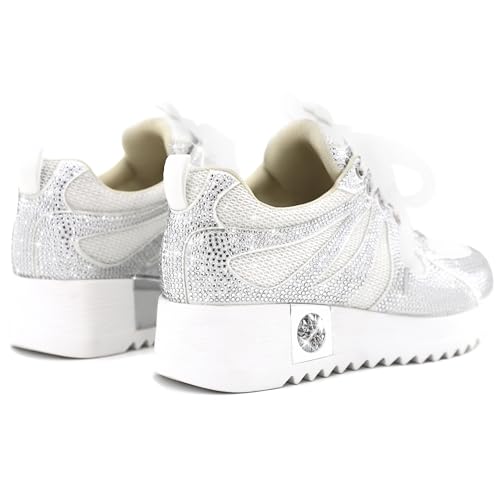 Image of FINDVELL Women's Fashion Glitter Sneakers Platform Wedge Shoes Sparkly Rhinestone High Top Sneakers Trendy Sequin Shoes Wedding Bride Dress