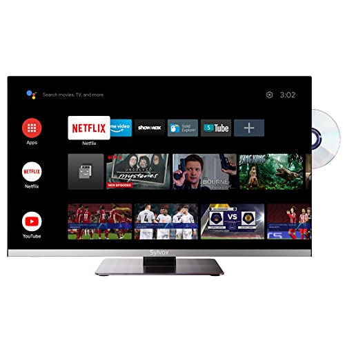SYLVOX 22 inch Smart TV with DVD Player Built in, Google Play, Frameless TV 1080P FHD, WiFi Bluetooth, HDMI USB, Android 12V TV for Motorhomes, Caravans - Limo 2024