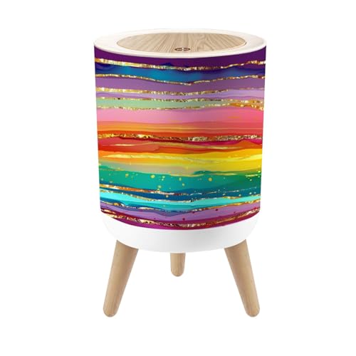 Image of Small Trash Can with Lid Rainbow line abstract luxury composition Inkscapes Watercolour 1.8 Gallon Dog Proof Trash Can Round Garbage Can Waste Bin Wastebasket for Bathroom Bedroom Living Room
