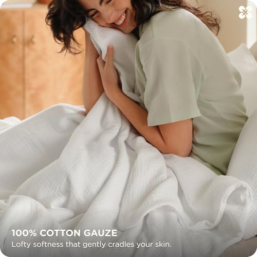 Image of Bedsure PureWoven 100% Cotton Muslin Duvet Cover King Size 3-Layer Gauze