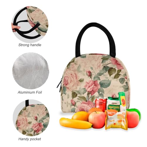 Bookbag Lunch Box Set Camping Backpack Waterproof, Backpacks Set for Girls, Vintage Pink Roses4