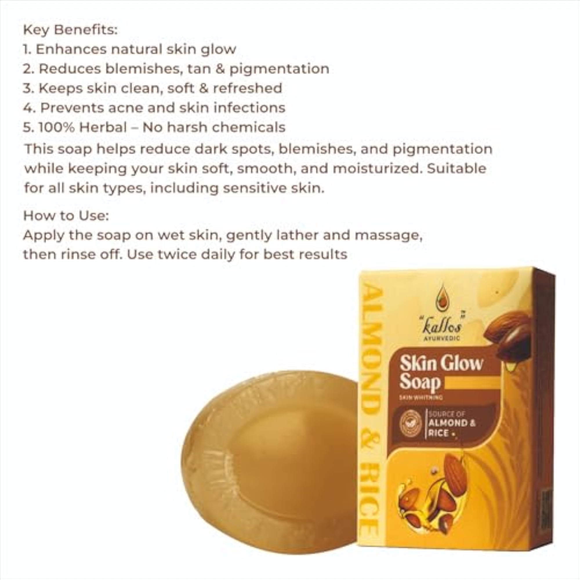 Almond & Rice Skin Glow Soap, Natural Herbal Bathing Bar
