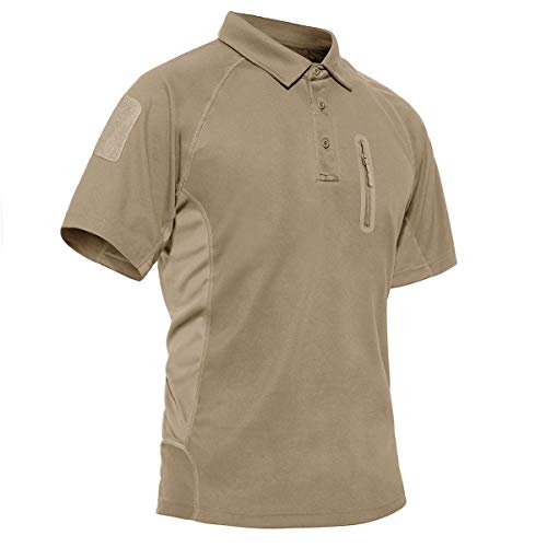 TACVASEN Men's Travel Works Hunting Fishing T-Shirt Tops Operator Tactical Polo Shirts Khaki, 2XL