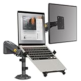NB North Bayou Dual Arm 2 in 1 Combo, Laptop Mount with Adjustable Tray for 10-17”Notebook, Full Motion Monitor Arm with VESA Plate for 17-27” Monitor (Within 4.4~19.8lbs) H180-FP