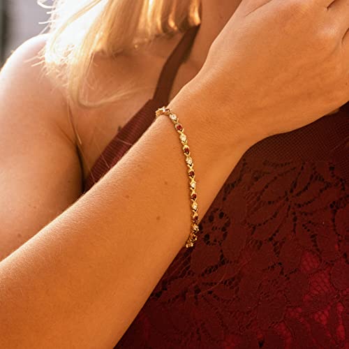 Lifetime Jewelry Hugs And Kisses Cubic Zirconia Diamond Classic Tennis Bracelet For Women | Tennis Bracelet Men | Gold Bracelets For Women 24K Gold Plated | Size 7-8 Inch (Red & White, 8) #TOP1