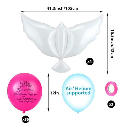 Image of Skylety 36 Pcs Memorial Balloons to Release with Dove Balloon,Rose Red | Helium, Remembrance for Heavenly Birthday, Memorial Services, Release in Sky Ceremony, Forever in Hearts Messages
