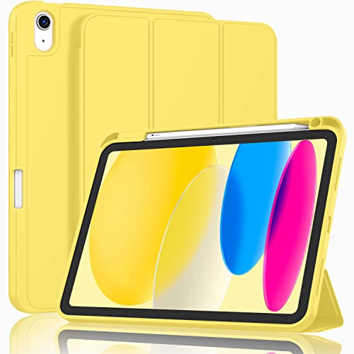 ZryXal iPad (A16) Case/iPad 10th Generation Case [11-Inch 2025/10.9 Inch 2022] with Pencil Holder Smart Cover with Soft TPU Back [Support Auto Wake/Sleep] (Yellow)
