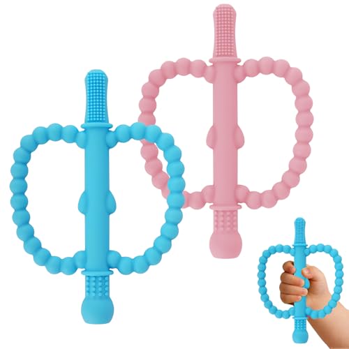 Image of Fu Store Hollow Teether Tube 2 Pack Apple Shape Chew Straw Sensory Toy for Infant Toddlers Silicone Tubes Teething Toys for Babies 0-6 0-12 0-36 Months Gifts Teething Relief Soothing Gums