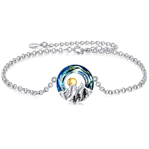 Yfn Mountain Bracelet Sterling Silver Crystal Mountain Range Bracelet Nature Jewelry Gift For Skiers, Hikers, Campers, Climbers,Nature Lovers #TOP21