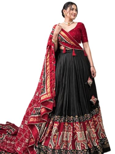 Stardios Women’s Stylish Tussar Silk Lehenga Choli with Printed Dupatta | Semi-Stitched Free Size Traditional Dress for Party