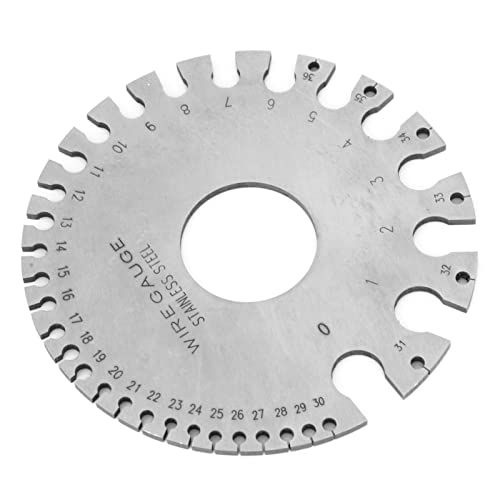 Calibrador de alambre de acero inoxidable LiebeWH, regla grabada para medir grosor de alambre de 0 a 36 AWG (0,3125 a 0,007 pulgadas), escala clara, herramienta redonda de 8,4 cm para joyeros y electricistas miniatura 5