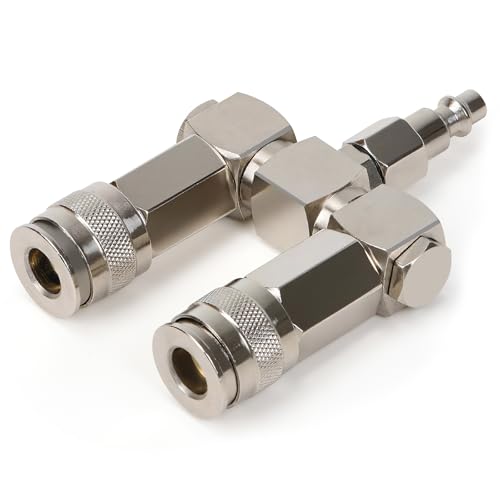 2-Way Air Hose Splitter with 360 Swivel 1/4 NPT Steel Fittings - 300PSI Industrial Air Compressor Connector Durable Quick Connect Accessories