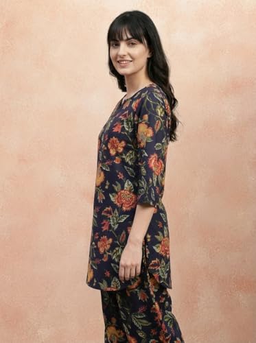 Image of Bee M Pee Designer Trendy Floral Printed Cotton Kurta Coord Sets for Women | Stylish Casual Tunic Kurti Set with Pant for Woman for Office