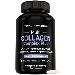 Vital Vitamins Multi Collagen Complex Plus - with Biotin, Hyaluronic Acid, Vitamin C - Type I, II, III, V, X - for Women & Men - Hair, Skin, Nails Beauty Complex - 150 Capsules