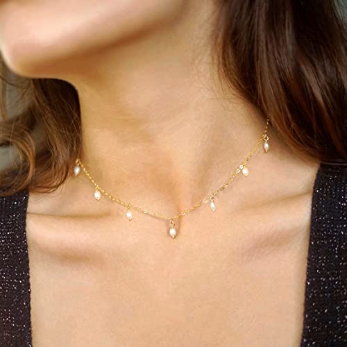 Beriso Pearl Necklace For Women 14K Gold Plated Dainty Drop Pearl Necklace 7 Pearls Choker Necklace Freshwater Pearl Necklaces Adjustable Delicate Christmas Gift For Women Girlfriend Bridesmaid #TOP4