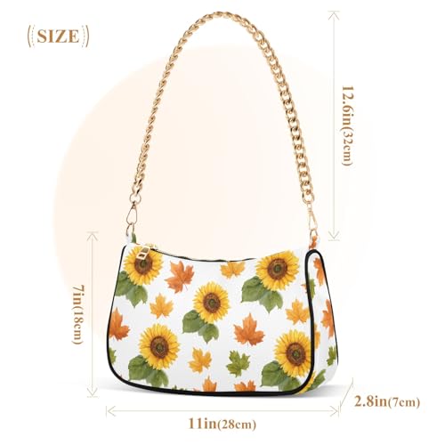 Clutch Shoulder Bags Tote Evening Purse Handbags for Women Autumn Sunflower Fall Leaf Hobo Bags with Zipper Closure3