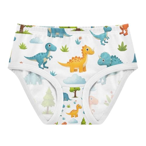 Cute Cartoon Dinosaurs White Toddler Girl Underwear, Girls' Cotton Brief Underwear, 2T–8 Years