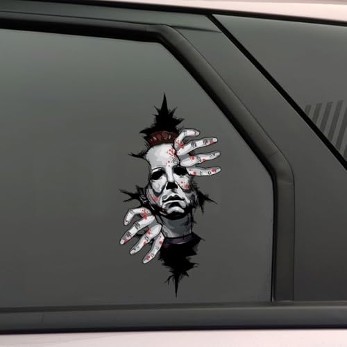 Vesvory Michael 3D Peeking Horror Character Car Decal – Double-Sided Crack Sticker for Bumper & Window, Halloween Vehicle Decoration