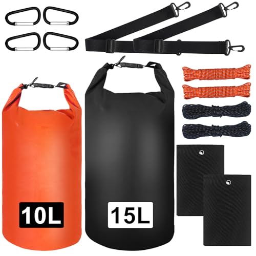 Foxtell Bear Food Bag Hanging System, 2 Sets Camping Bear Bag Kit Waterproof Bear Protection Bag with Pulley System Include 10L & 15L Waterproof Bear Proof Storage Bag, Rock Bags, Carabiners, Ropes