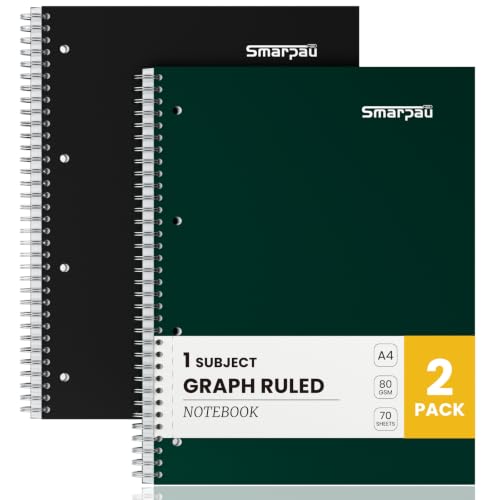 Image of Smarpau A4 Squared Notebook, 4 Hole Punched Graph Paper with Margin