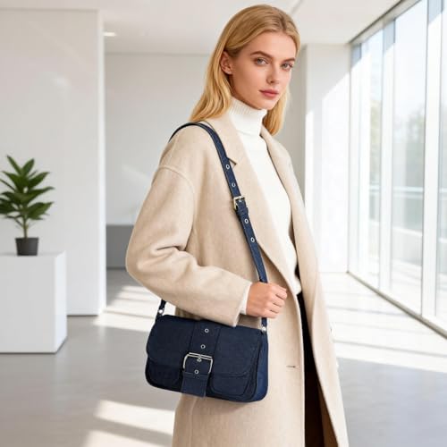 Image of Denim Crossbody Bags for Women,Blue Jean Hobo Shoulder Bag,Denim Messenger Bag