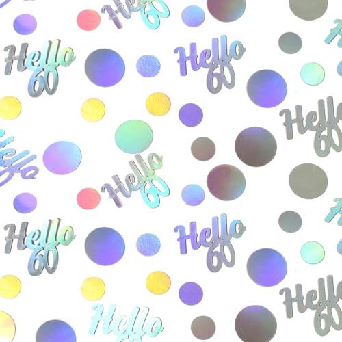 Image of Hello 60 Birthday Confetti for Table Iridescent 60th Birthday Party Decorations for Women Sixty Years Old Happy Birthday Tables Scatter Circle Dots Party Confetti Anniversary Decor 300PC