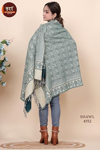 Image of KRITI Paisley Design Woollen Beige Color Shawl For Women