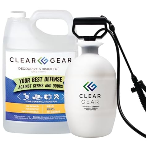 Clear Gear - Disinfectant, Cleaner, and Deodorizer for Sports Equipment, Gyms, and Fitness Centers - EPA-Registered, Hospital Grade, Made in USA - 1 Gallon Bottle + Empty 1 Gallon Spray Bottle Cover