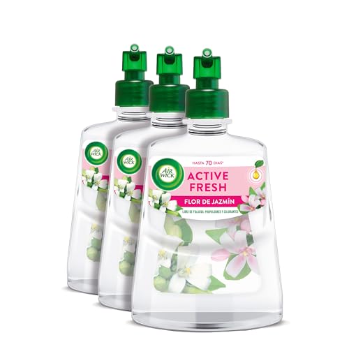 Air Wick Active Fresh Spray Automatico Sin Aerosol - Ambientador para casa con Aroma a Flor de Jazmín - Pack de 3 Recambios (228mlx3)