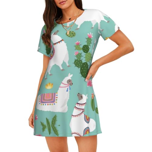 Chemise de nuit anti-transpiration femme douce et légère motif cactus