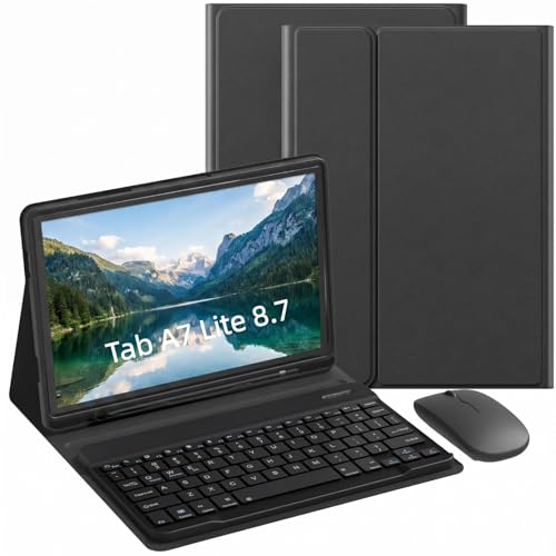 Keyboard Case for Samsung Galaxy Tab A7 Lite 8.7 inch 2021 Samsung Galaxy Tab A7 Lite Case with Pen Slot Detachable Folio Keyboard Cover with Mouse(SM-T220/T225)(Black)