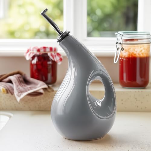 Image of Decor & More - Ceramic Oil Dispenser 1000 ML | Oil Container for Kitchen Decor | Oil Dispenser with Adjustable Removal Steel Lid for kitchen storage | Grey set of 1