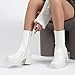Soesyi Women's Square Toe Stretch Mid Boots Calf Slouchy Platform Booties Suede Zip Chunky Block Heeled Sock Ankle Boot Shoes,Size 9.5，White