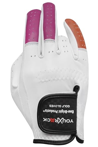 Men's Golf Gloves OptiColors Premium Leather Golf Gloves .… (Dark Pink, Brown, Right Small)