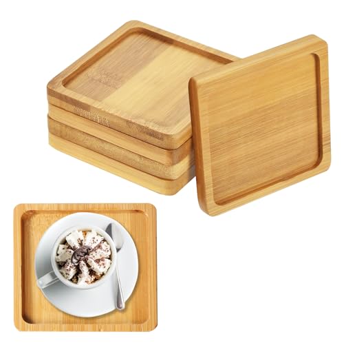 6 Piezas Posavasos de Bambú: TOATELU Bambu Posavasos, Bandejas de Bambú, Bandeja de Madera, Bandeja Cuadrada para Servir, Bandeja Pequeña de Bambú, para Plantas de Flores, Café, Pastel, Té (9 x 9 cm)