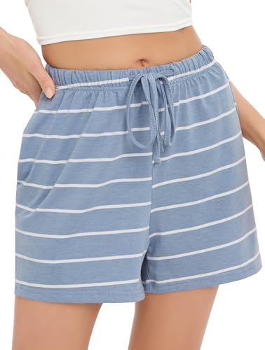 Image of Vlazom Women's Pyjamas Shorts, Ladies Cotton Pyjama Bottoms Soft Lounge Casual Shorts for Home Yoga Gym Running Sky Blue,M