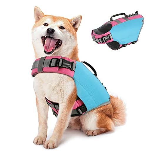 Pawaboo Chaleco Salvavidas Para Perros, Chaleco De Seguridad Ajustable Para Mascotas Con Asa &Amp; Banda Reflectante, Abrigo Para Natación Flotante Duradero Para Nadar, Surf, Navegar, Azul Claro, M