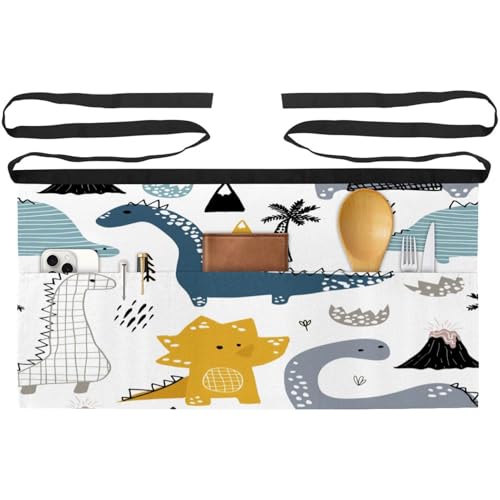 Lot de 3 tabliers courts de chef multicolores imprimé dinosaure avec 3 poches pour cuisine et bistrot