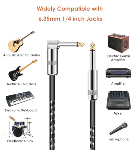 Mepsies Guitar Cable 3m/10ft, TS 6.35mm 1/4 Inch Instrument Cable for Electric Guitar Bass Braided Cord Amp Cord - Image 2